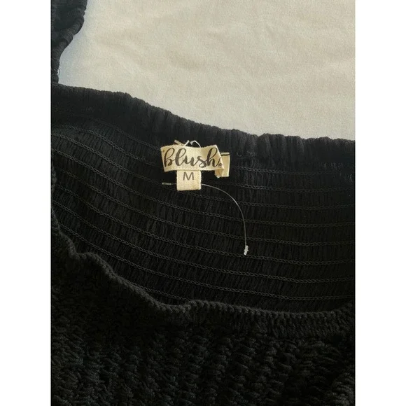 Blush Maternity Dress Medium Black Ruffle Hem‎ Short Sleeve Smocked - Picture 3 of 8